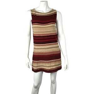 Lauren Ralph Lauren Sleeveless Tunic Knit Tank Top Red Beige Linen Blend Large